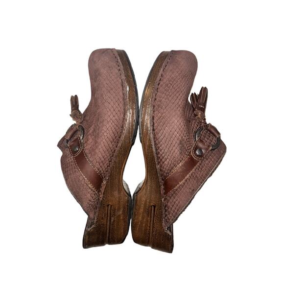 Dansko Shandi Clogs Mules Snakeskin Brown Leather Tasseled Slip-On Shoes Size 41 - Picture 6 of 11